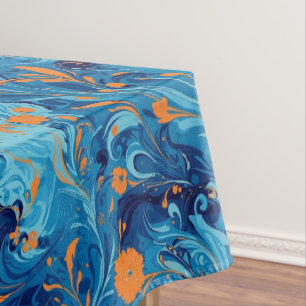 Abstract in Blue and Orange floral Tablecloth