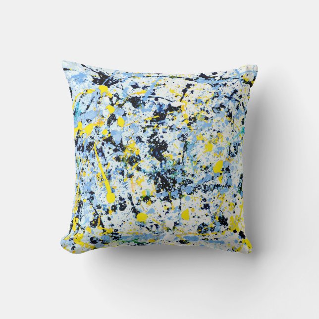 Abstract in Blue, Yellow & Black Cushion (Front)