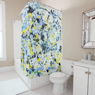 Abstract in Blue, Yellow & Black Shower Curtain