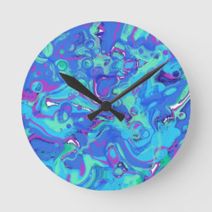 Abstract In Blues, Greens, & Purples Round Clock