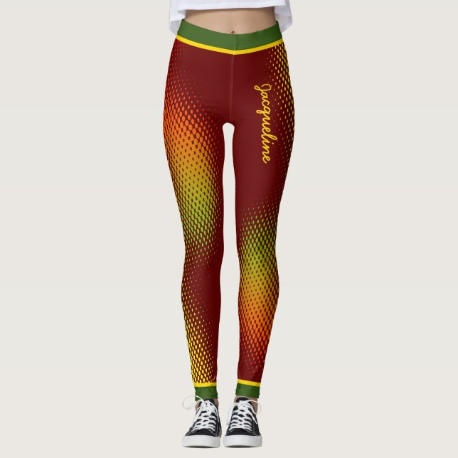 Abstract in Caribbean Colours with Name on DARK RE Leggings (Front)