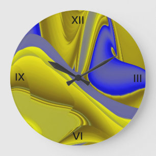 abstract in gold-yellow blue large clock