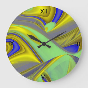 abstract in gold-yellow blue large clock