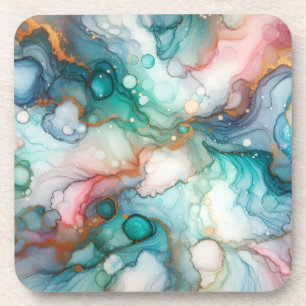 Abstract in Pink, Teal, Blue, and Gold Coaster