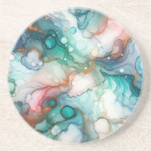 Abstract in Pink, Teal, Blue, and Gold Coaster