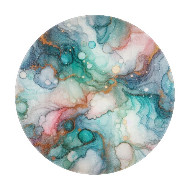 Abstract in Pink, Teal, Blue, and Gold Cutting Board (Front)