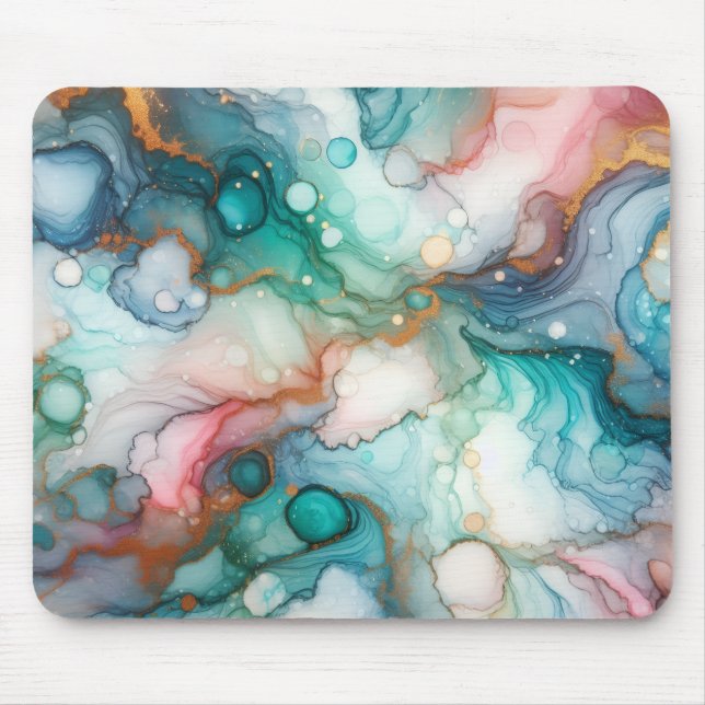 Abstract in Pink, Teal, Blue, and Gold Mouse Pad (Front)