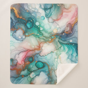 Abstract in Pink, Teal, Blue, and Gold Sherpa Blanket