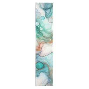 Abstract in Pink, Teal, Blue, and Gold Short Table Runner