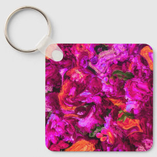 Abstract In Purples, Oranges & Greens Key Ring