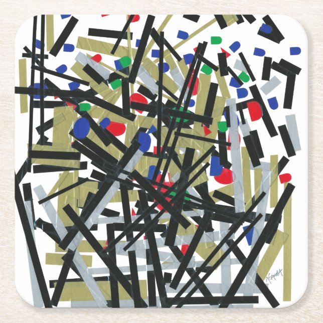 Abstract in Tape & Letterforms 1 Square Paper Coaster (Front)