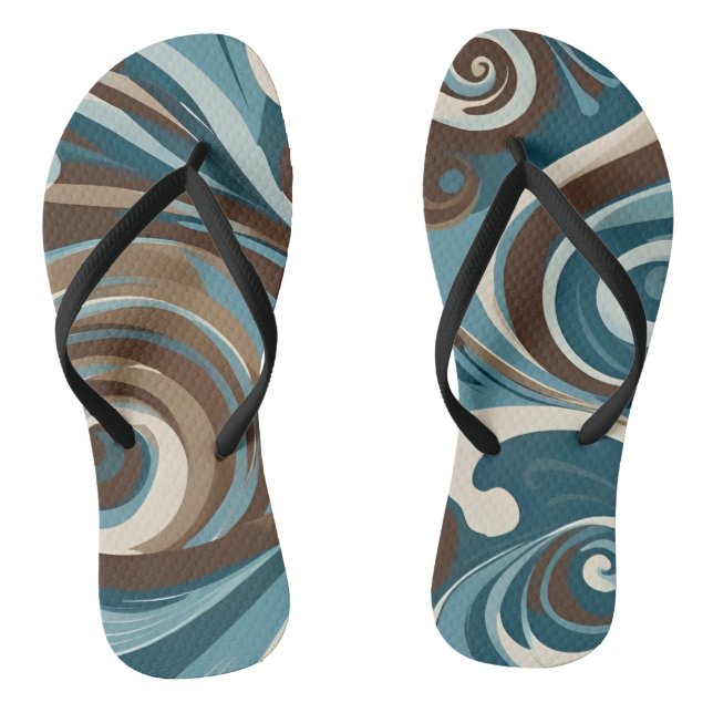 Abstract in Teal Brown and Tan Jandals (Footbed)