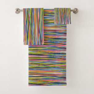 Abstract Indian Boho Line Pattern Bath Towel Set