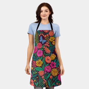 Abstract Indian Floral Butterflies Garden Apron