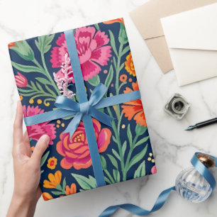 Abstract Indian Floral Butterflies Wrapping Paper