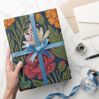 Abstract Indian Floral Butterflies Wrapping Paper