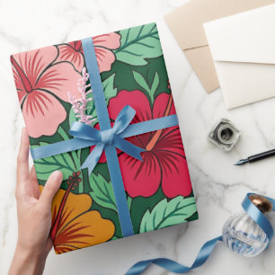 Abstract Indian Hibiscus Butterfly Wrapping Paper