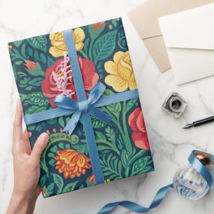 Abstract Indian Roses Butterflies Wrapping Paper