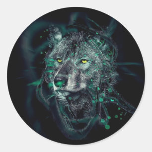 Abstract indian wolf classic round sticker