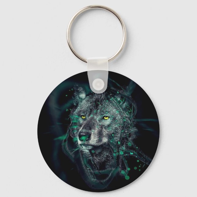 Abstract indian wolf key ring (Front)