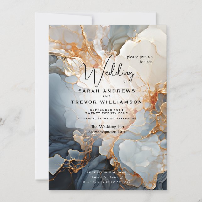Abstract Indigo and Gold  Invitation (Front)