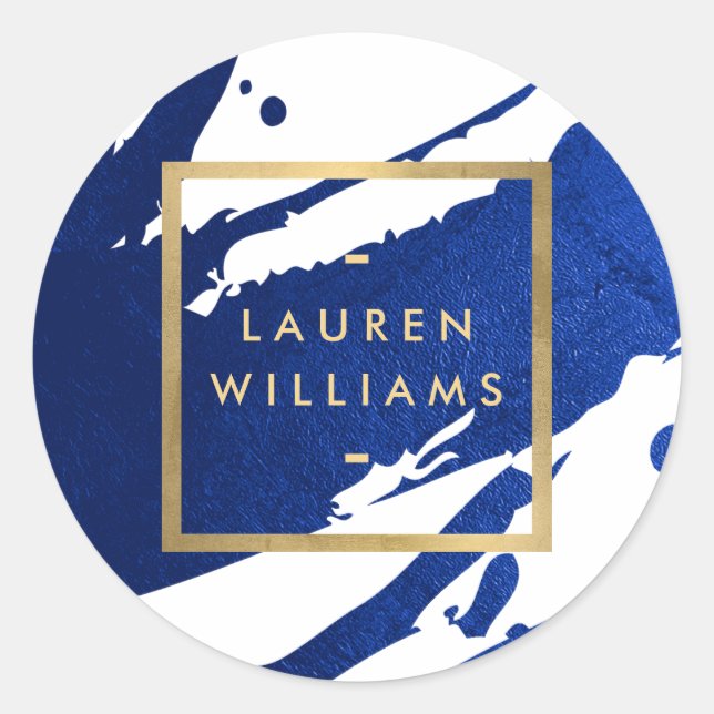 Abstract Indigo Blue Brushstrokes Classic Round Sticker (Front)