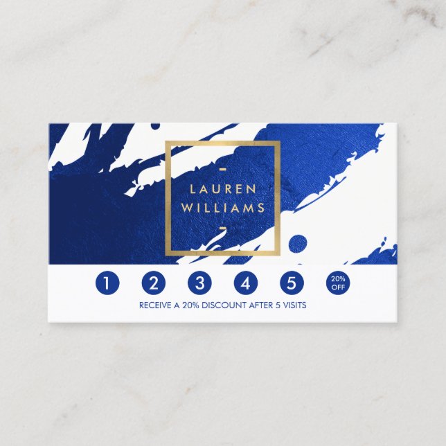Abstract Indigo Blue Brushstrokes Loyalty Card (Front)