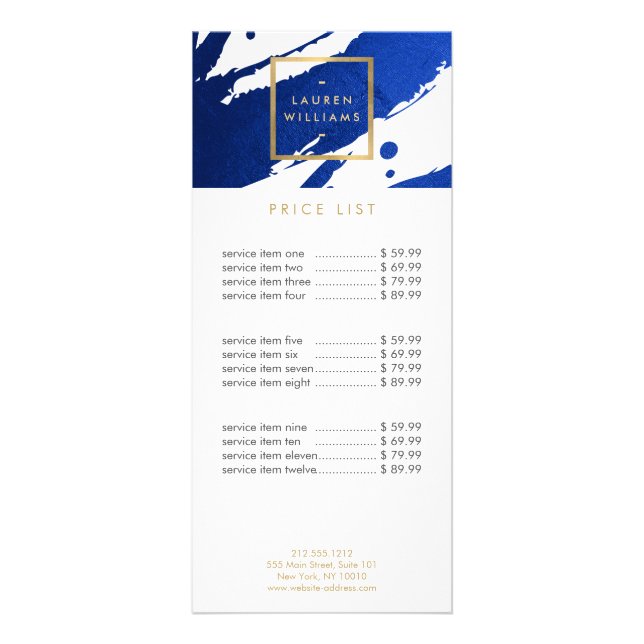 Abstract Indigo Blue Brushstrokes Rack Card (Front)