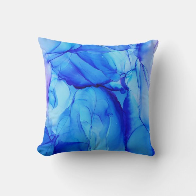 Abstract Indigo Blue Purple Alcohol Ink Cushion (Front)