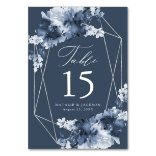 Abstract Indigo Floral   Personalised Wedding Table Number