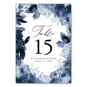 Abstract Indigo Floral   Personalised Wedding Table Number