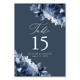 Abstract Indigo Floral   Personalised Wedding Table Number