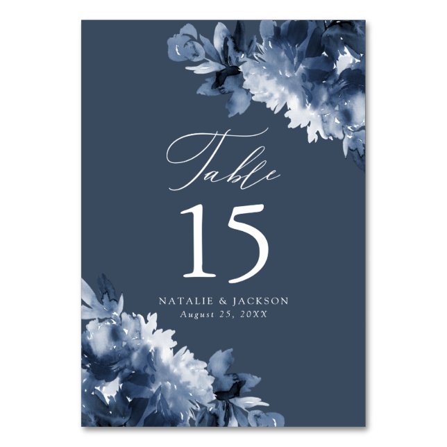 Abstract Indigo Floral | Personalised Wedding Table Number (Back)