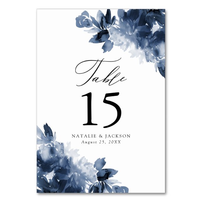 Abstract Indigo Floral | Personalised Wedding Table Number (Back)