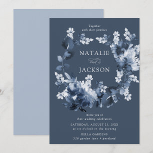 Abstract Indigo Floral   Wedding Invitation
