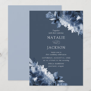 Abstract Indigo Floral   Wedding Invitation