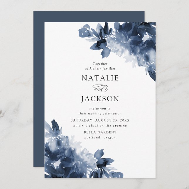 Abstract Indigo Floral | Wedding Invitation (Front/Back)