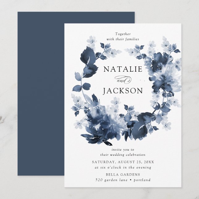 Abstract Indigo Floral | Wedding Invitation (Front/Back)