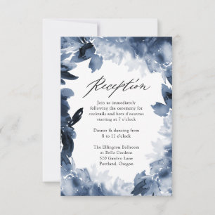 Abstract Indigo Floral   Wedding Reception Card