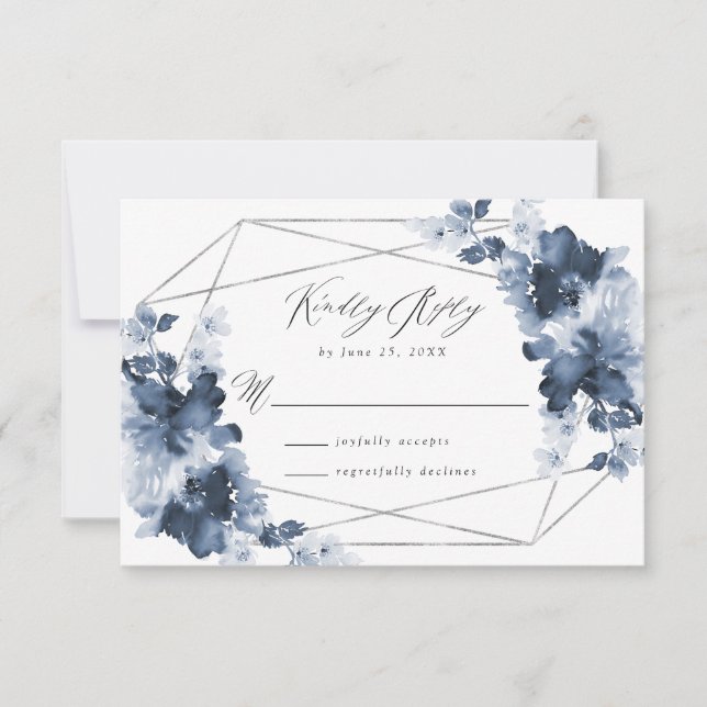 Abstract Indigo Floral | Wedding RSVP Card (Front)