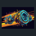 Abstract Industrial Pop Art Mechanical Turbine Poster<br><div class="desc">Inject a massive dose of raw, industrial energy into your living space with this striking horizontal poster. This artwork captures a complex, mechanical turbine in a dynamic, high-speed moment. The brilliant fusion of a gritty grunge texture with an intensely vibrant, cyberpunk color palette of cyan and electric orange creates a...</div>