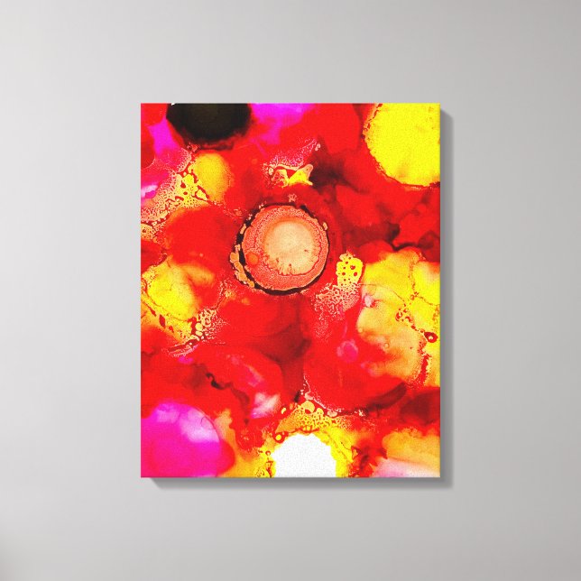 Abstract ink art yellow red and pink canvas print (Front)