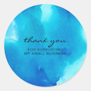 Abstract Ink Blue navy Ocean Sea Thank you Classic Round Sticker
