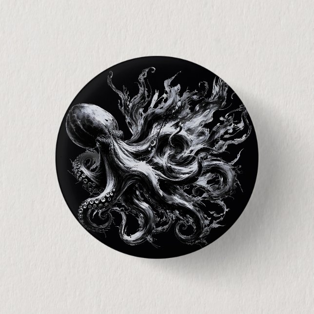 Abstract Ink Fluid Octopus Kraken 3 Cm Round Badge (Front)