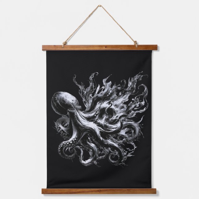 Abstract Ink Fluid Octopus Kraken Hanging Tapestry (Front)