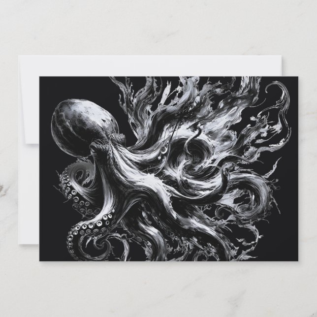 Abstract Ink Fluid Octopus Kraken Holiday Card (Front)