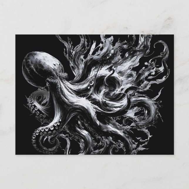Abstract Ink Fluid Octopus Kraken Holiday Postcard (Front)