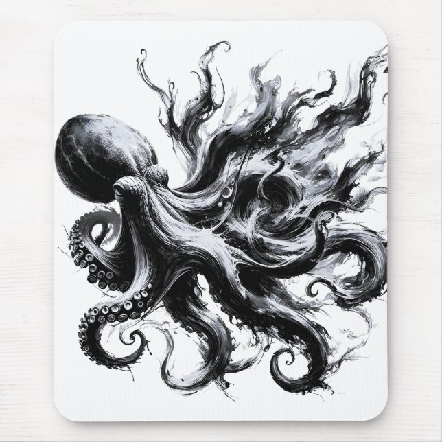 Abstract Ink Fluid Octopus Kraken Mouse Pad (Front)