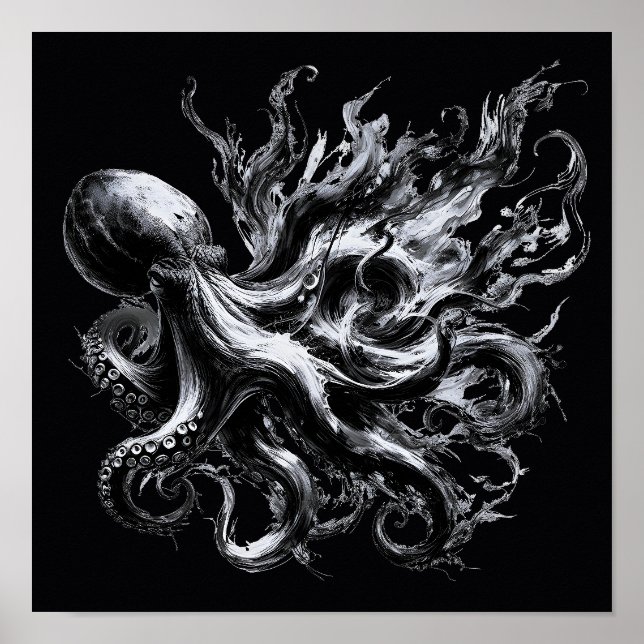 Abstract Ink Fluid Octopus Kraken Poster (Front)