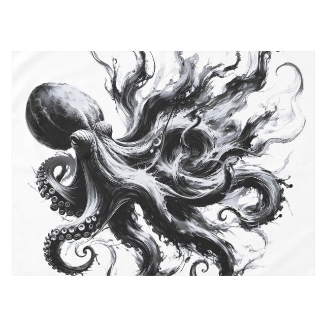 Abstract Ink Fluid Octopus Kraken Tablecloth (Front (Horizontal))